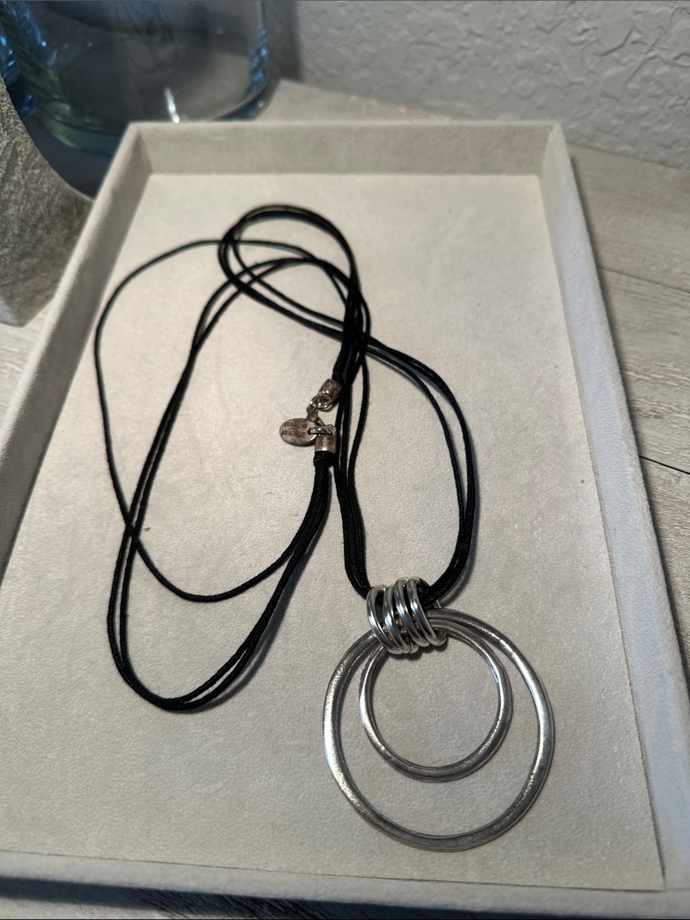 Trades of the East 20” Silver Multi Circle Long Necklace on cord